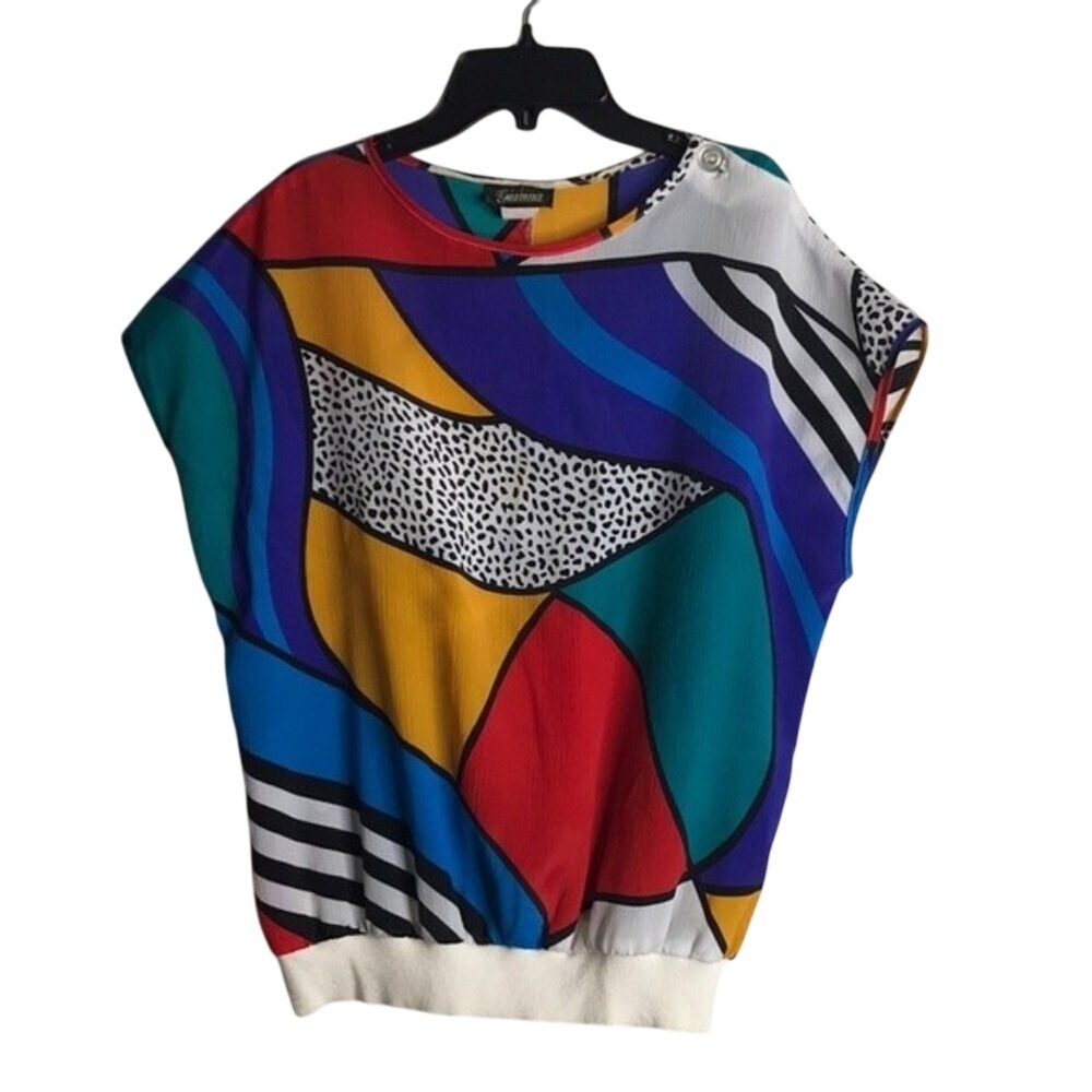 Gianna Women's Vintage 80s Abstract Colorblock Blouse Small
